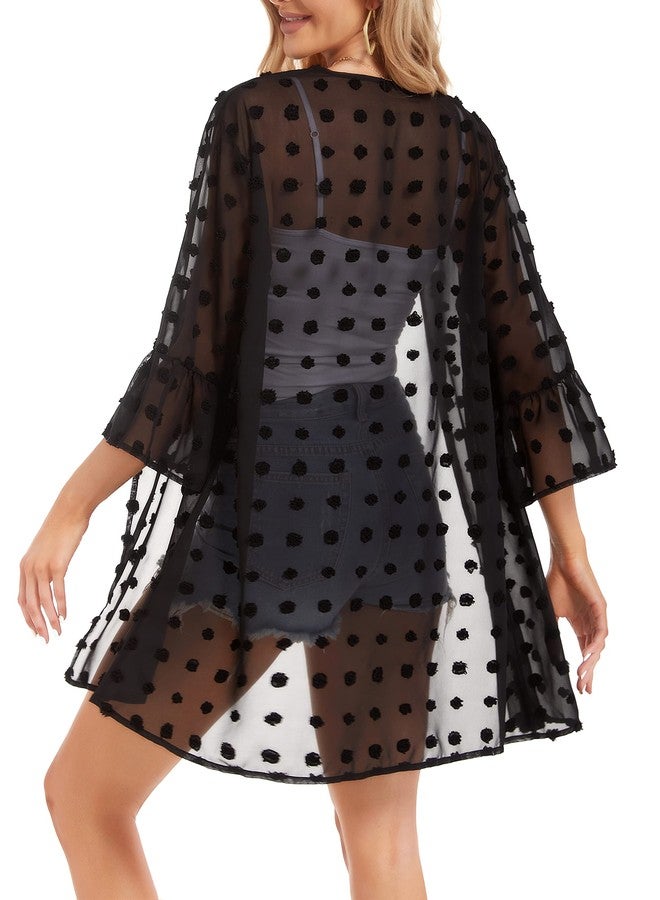 CHICGAL Kimonos for Women Summer Cardigan Tassel Poms Sheer Chiffon Loose Casual Beach Cover Ups (Black,3XL) - Image 5